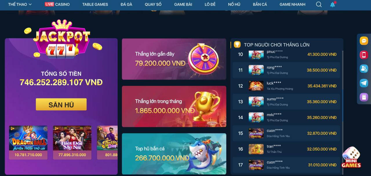 Ảnh chụp màn hình tính năng Jackpot trong game trên 99win